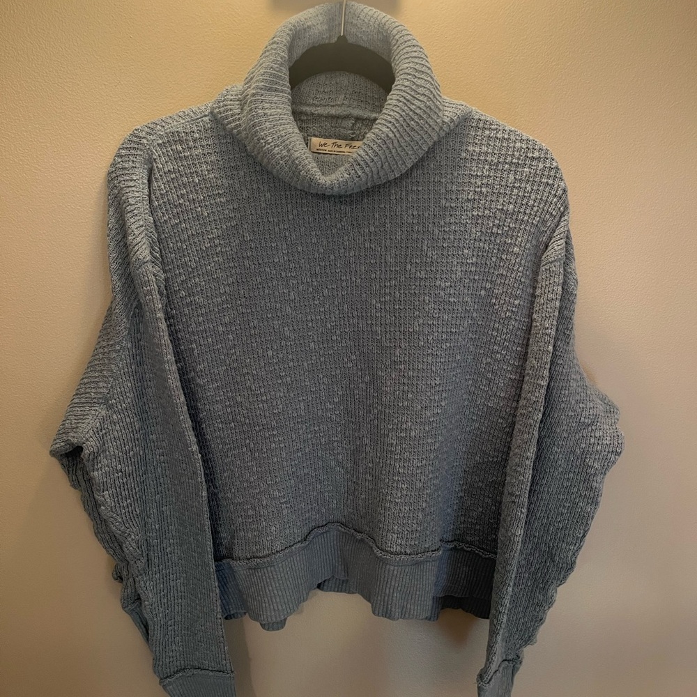 Free People Light Blue Waffle Knit Turtleneck Sweater